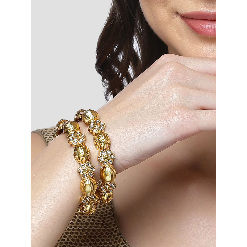Karatcart Gold Plated Kundan Temple Kadas for Women (Set of 2) (2.4)