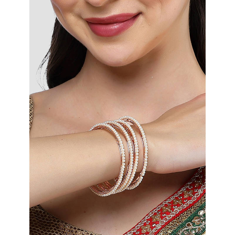 Karatcart Rose Gold Plated Pearl Studded Bangles for Women (Set of 4) (2.4)