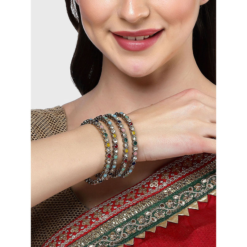 Karatcart Gold Plated Multicolor Stone Studded Bangles for Women (Set of 4) (2.4)