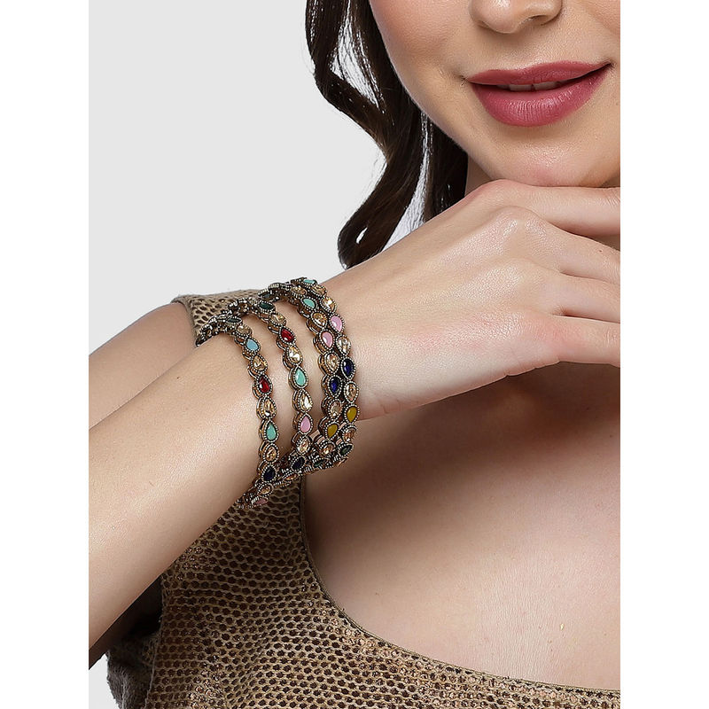 Karatcart Gold Plated Drop Shape Multicolor Stone Studded Bangles for Women (Set of 4) (2.4)