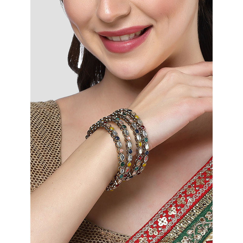 Karatcart Gold Plated Oval Shape Multicolor Stone Studded Bangles for Women (Set of 4) (2.4)