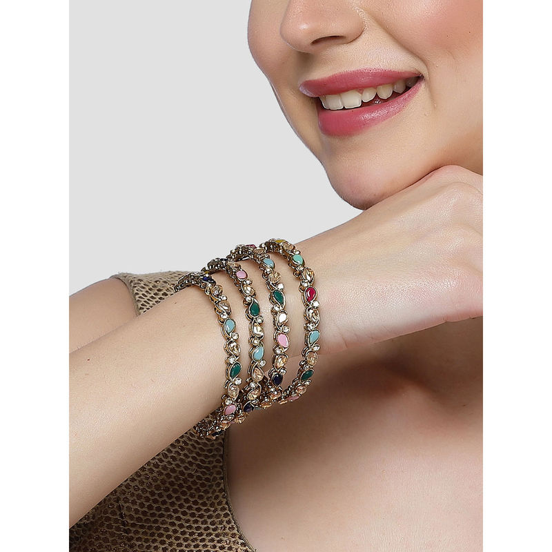 Karatcart Gold Plated Drop Shape Multicolor Stone Studded Bangles for Women (Set of 4) (2.6)