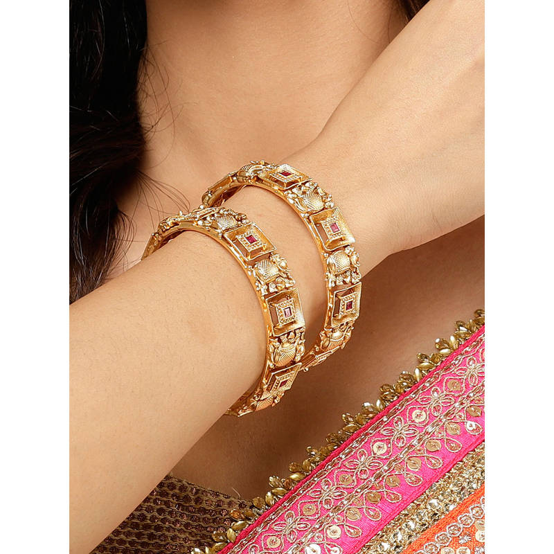 Karatcart Gold Plated Elephant Design Kadas for Women (Set of 2) (2.8)