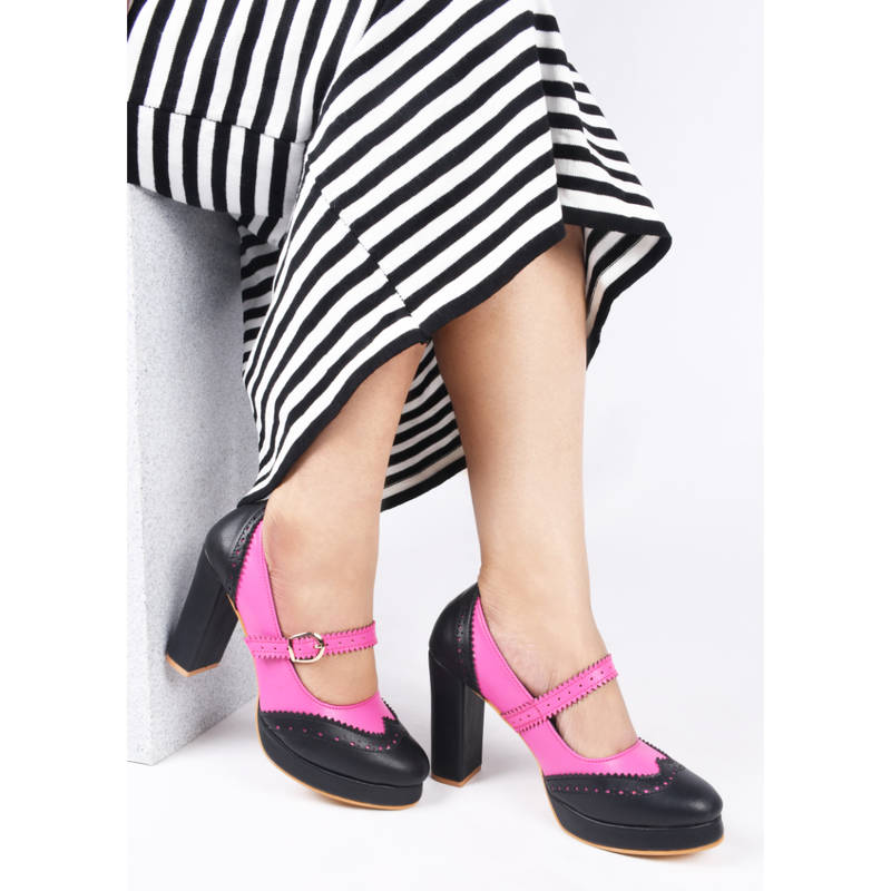 The White Pole Women Black & Pink Casual Block Heels (EURO 36)