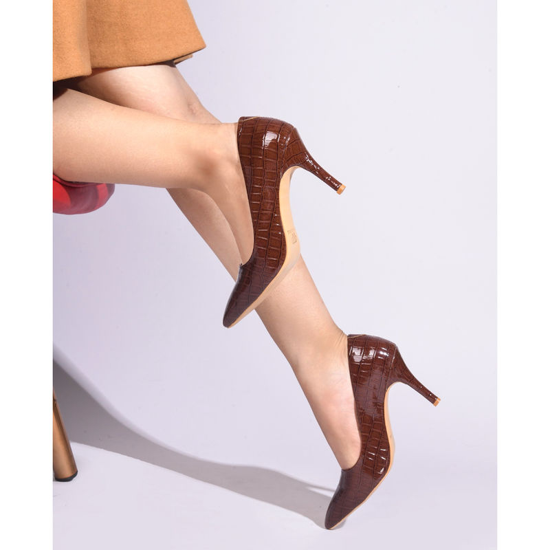 The White Pole Women Brown Casual Pencil Stiletto Pump Heels (EURO 38)