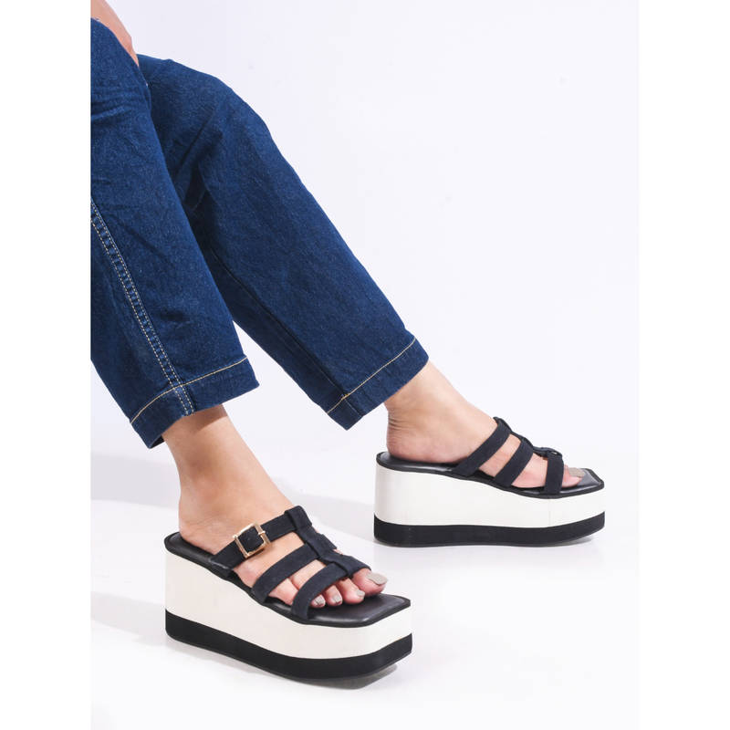 The White Pole Women Black Casual Wedges (EURO 35)