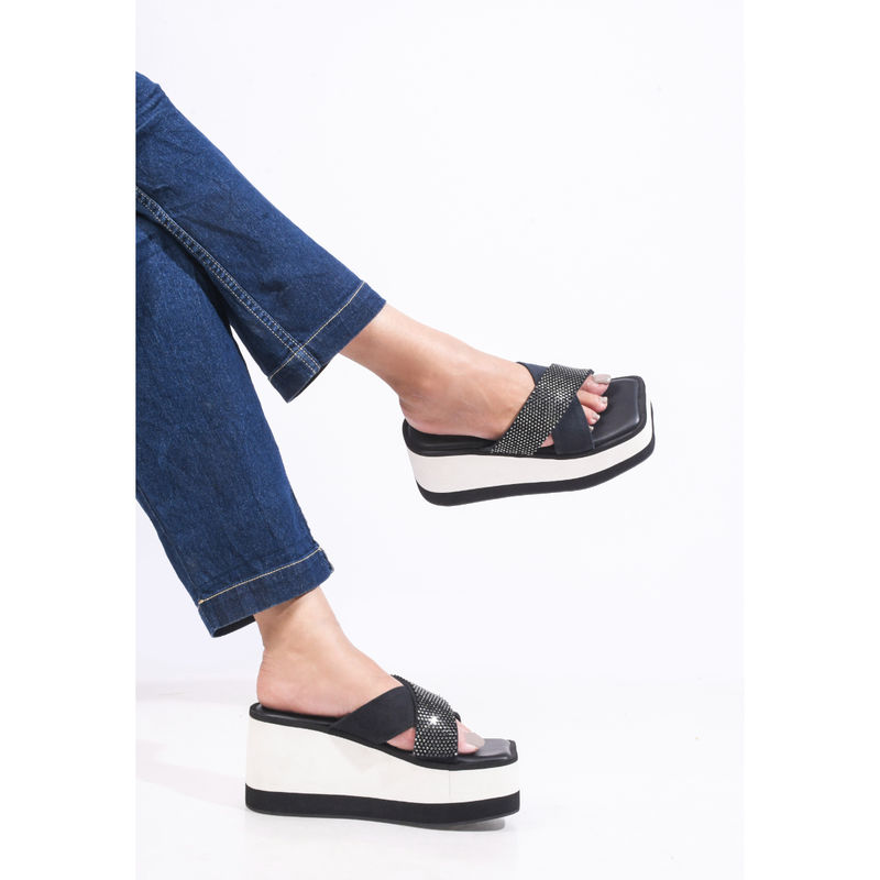 The White Pole Women Black Casual Wedges (EURO 37)