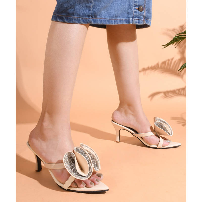 The White Pole Women Cream Casual Pencil Heels (EURO 36)
