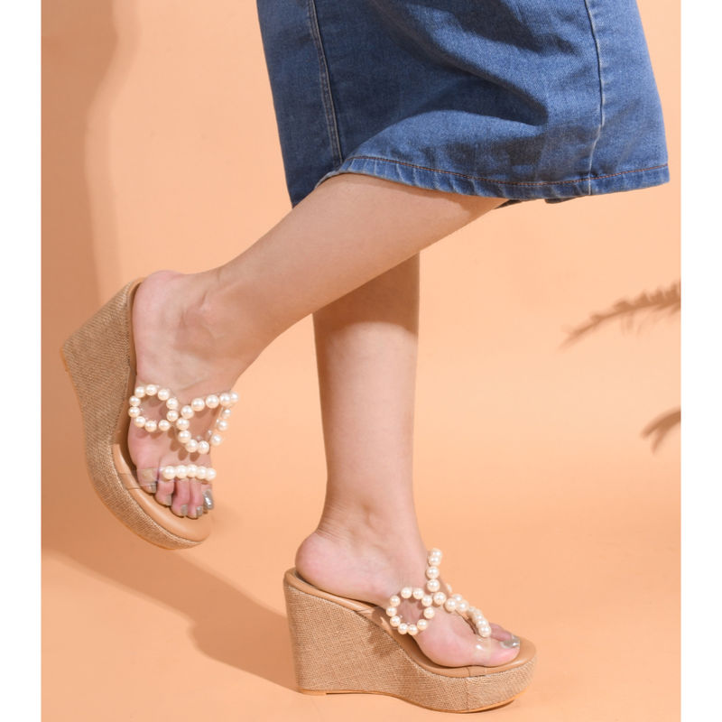 The White Pole Women Beige Casual Wedges (EURO 38)
