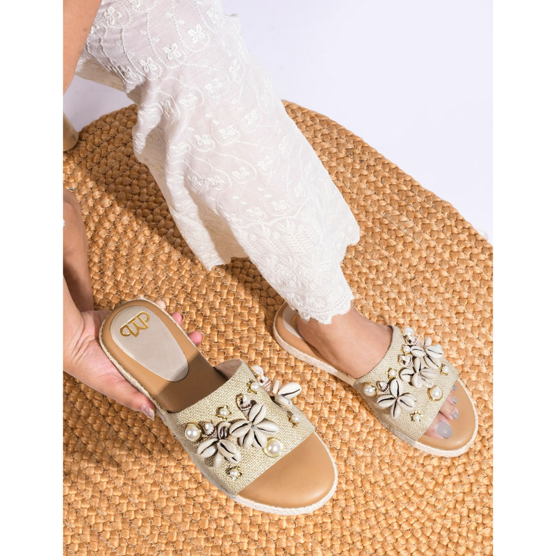 The White Pole Women Beige Casual Flatform Sandals (EURO 36)