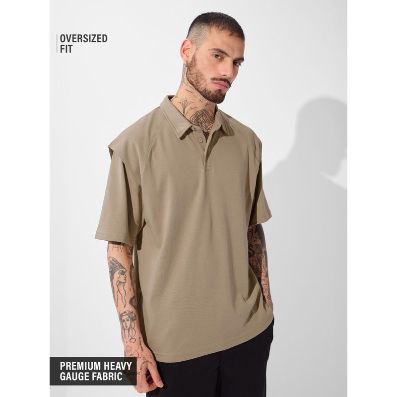 The Souled Store Originals Korean Polo- Beige Men Oversized Polo T-Shirt (XL)