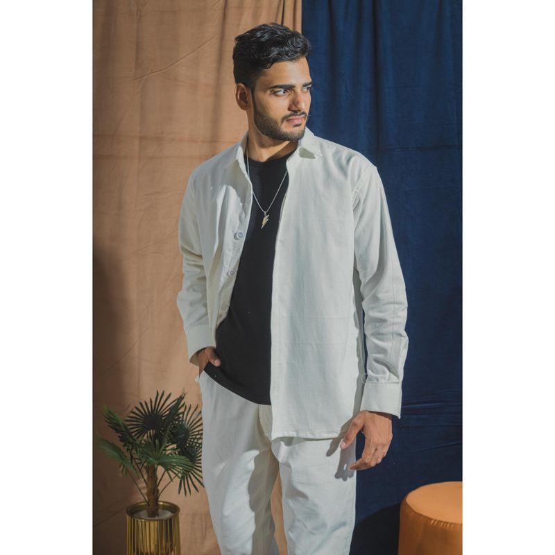 JAVINISHKA White Corduroy Relaxed Fit Shacket (L)