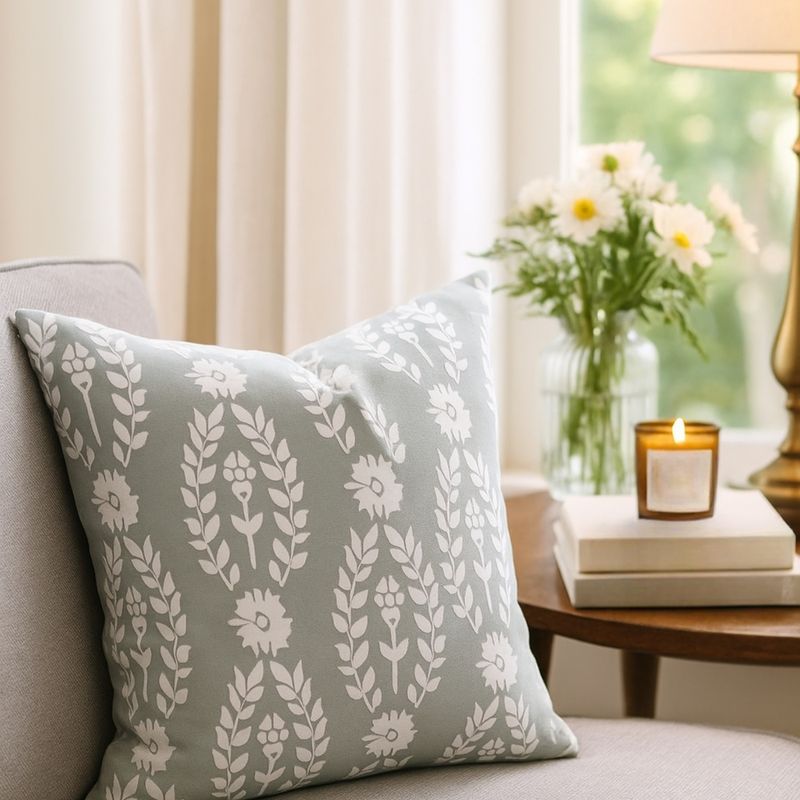 THROW PILLOW Graceful Bloom Grey Floral Printed Cushion Cover (12x12 inches)