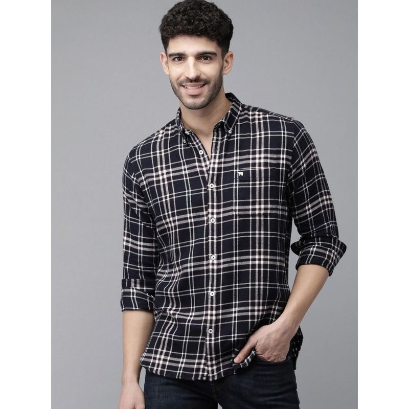 The Bear House Men's Blue Checked Flannel Slim Fit Shirt (L)