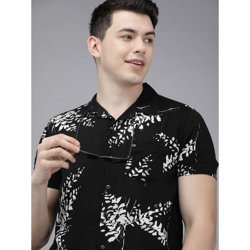 The Bear House Mens Black Hawaiian Short Sleeves Shirt (M)