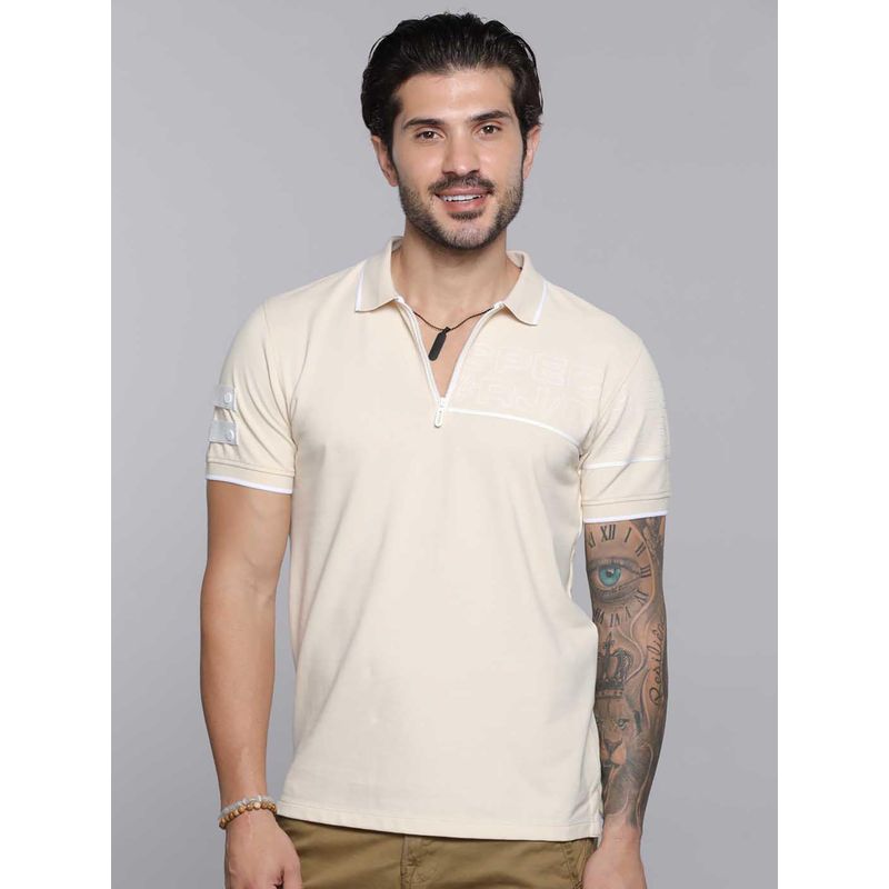 ROOKIES Beige Half Sleeves Polo T-Shirt (S)