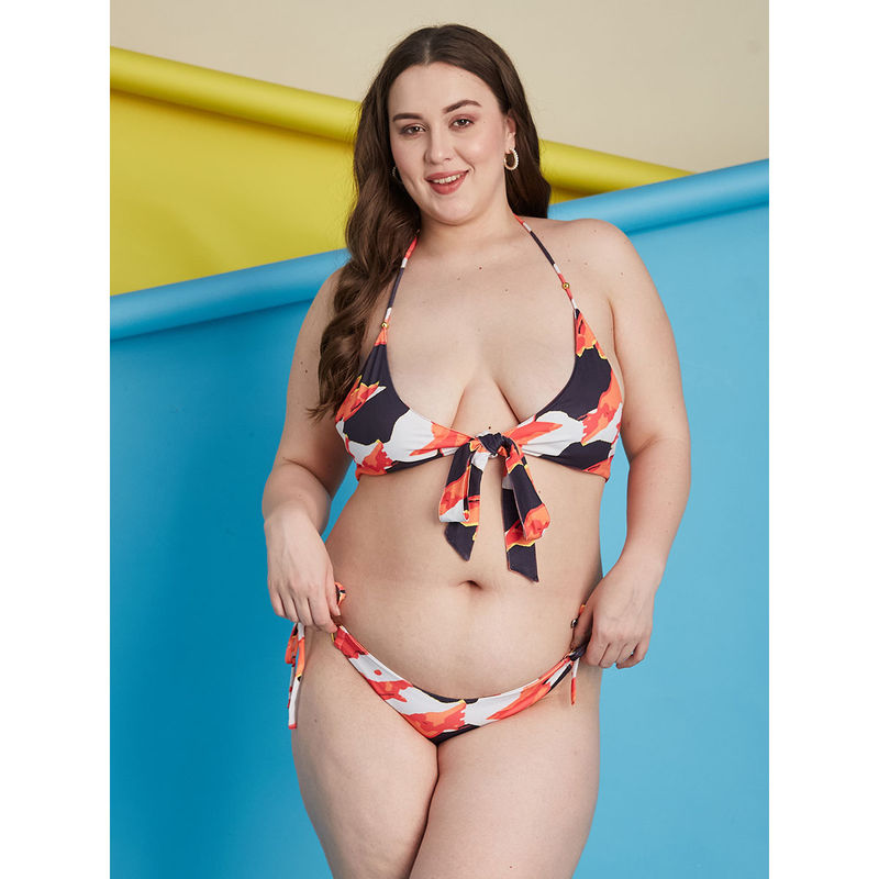 Secrets By ZeroKaata Multi-Color Plus Size Printed Halter Beachwear Swim Bikini (Set of 2) (M)