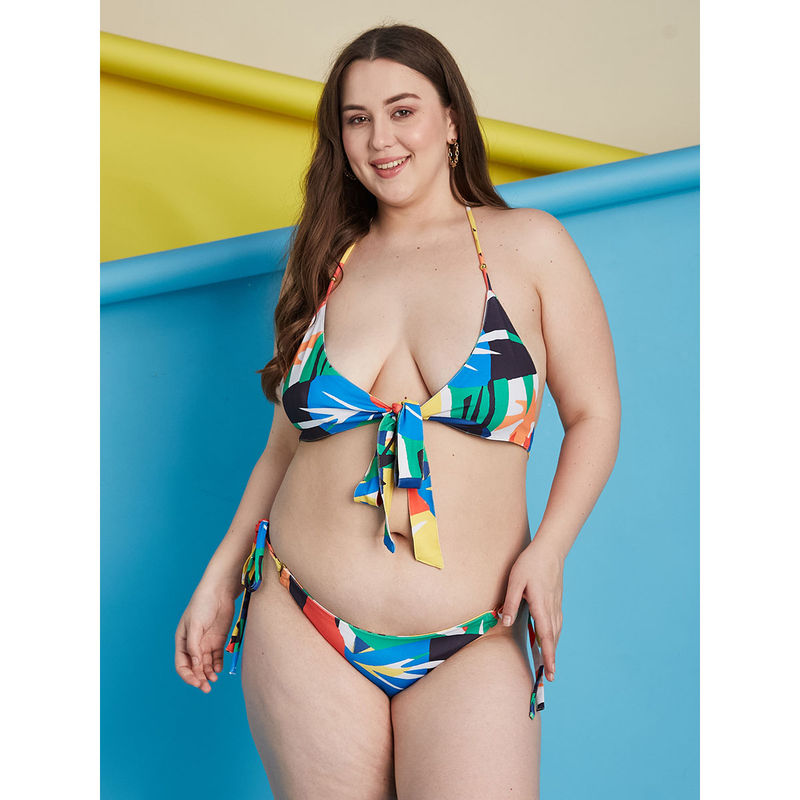 Secrets By ZeroKaata Multi-Color Plus Size Printed Halter Beachwear Swim Bikini (Set of 2) (M)