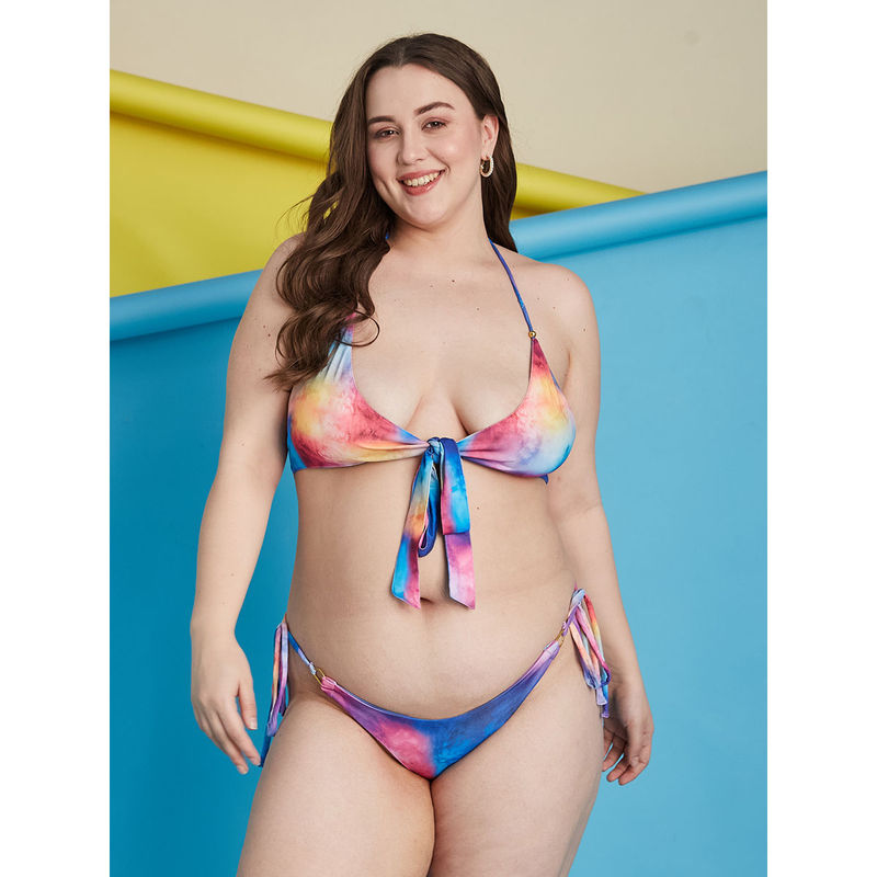 Secrets By ZeroKaata Multi-Color Plus Size Printed Halter Beachwear Swim Bikini (Set of 2) (M)