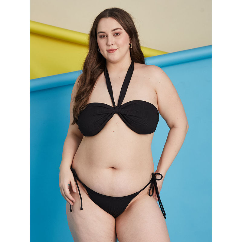 Secrets By ZeroKaata Black Plus Size Ribbed Halter Beachwear Swim Bikini (Set of 2) (2XL)