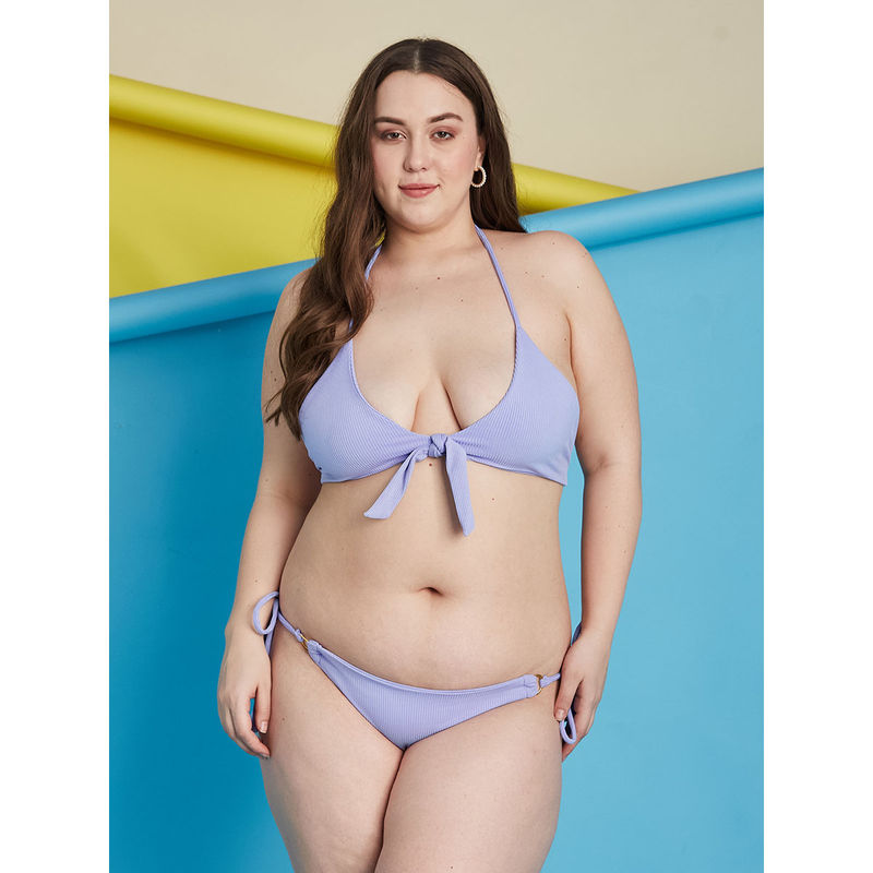 Secrets By ZeroKaata Lavender Plus Size Ribbed Halter Beachwear Swim Bikini (Set of 2) (L)