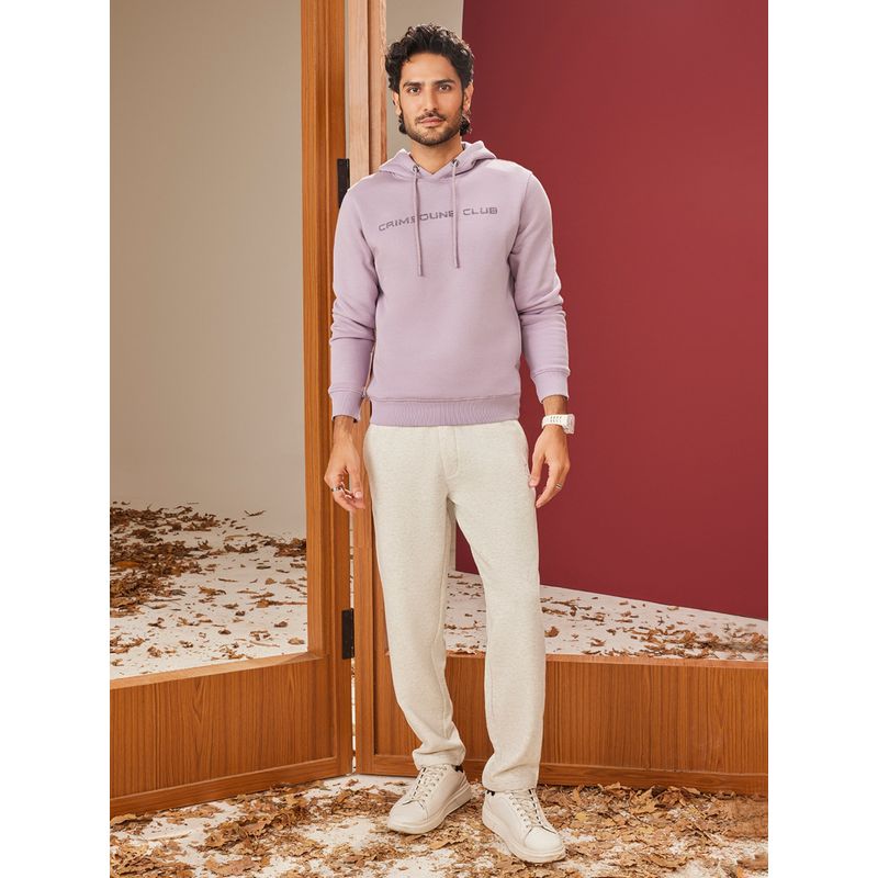 CRIMSOUNE CLUB Men Lavender Solid Hooded Neck Sweatshirt (L)