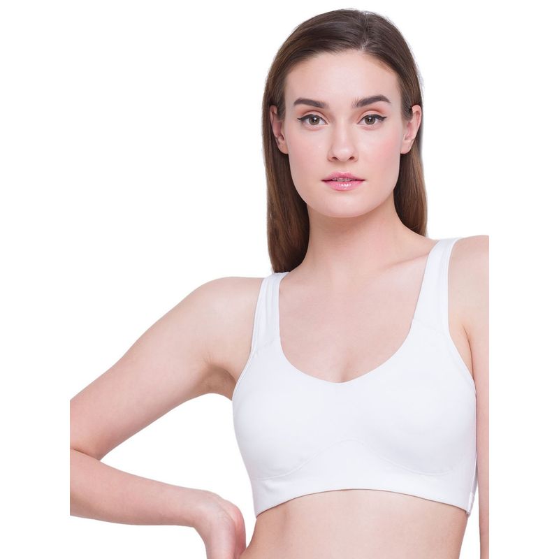 Candyskin Women'S Medium Impact Cotton Removable Padded Wirefree Sports Bra - White (L)