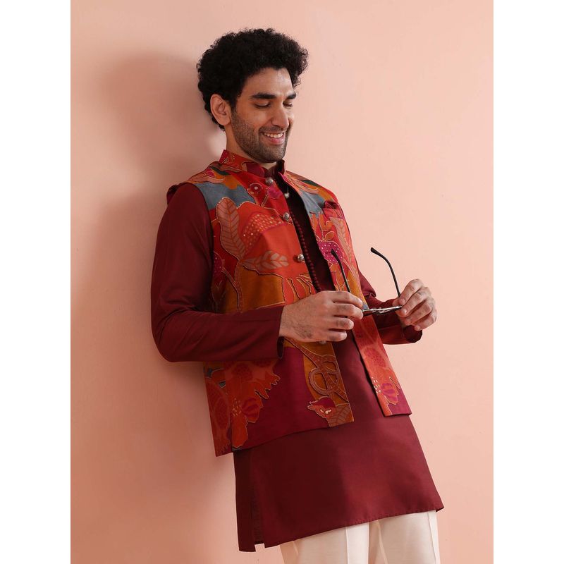 KISAH Men Multi-Colour Printed Nehru Jacket (38)