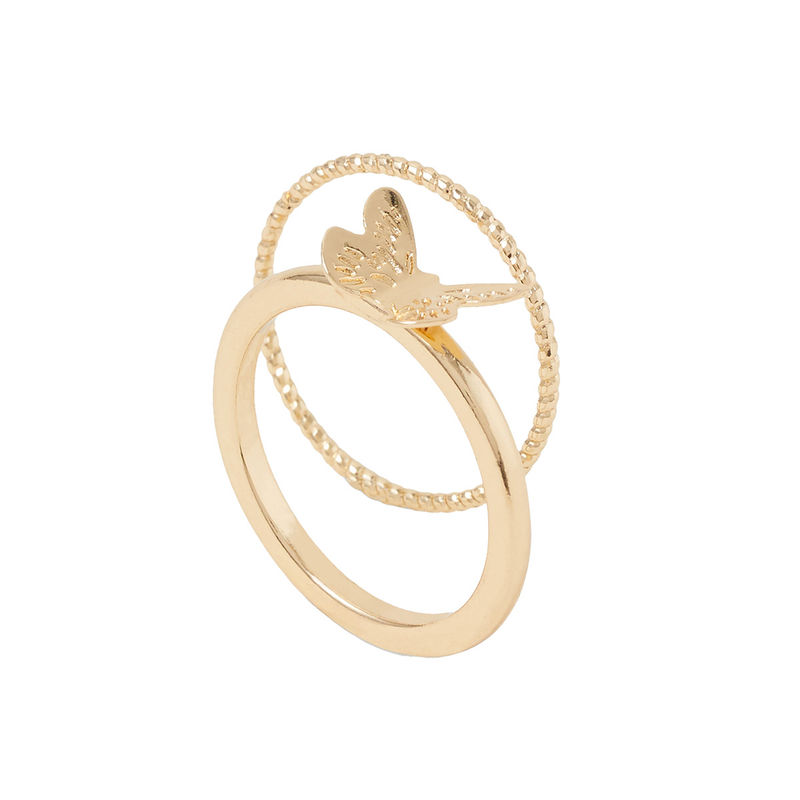 Buy Accessorize London Women's Gold Butterfly Stacking Rings Set of 2 ...