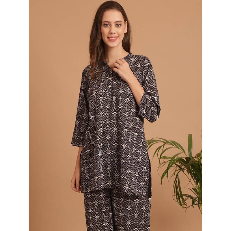 Indreams Summer Cotton Woven Kurti Black (M)