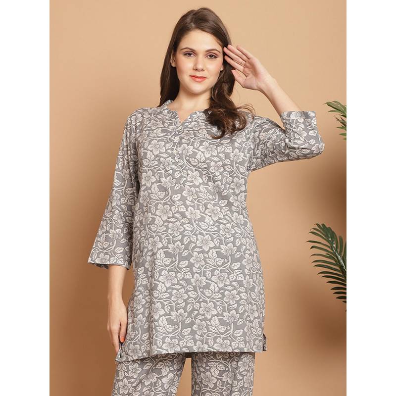 Indreams Summer Cotton Woven Kurti Grey (M)