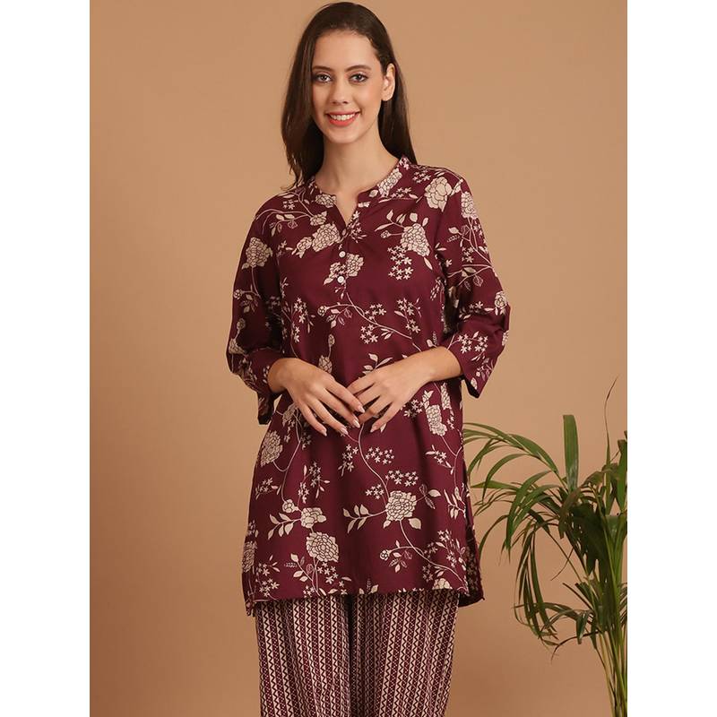 Indreams Summer Cotton Woven Kurti Red (2XL)