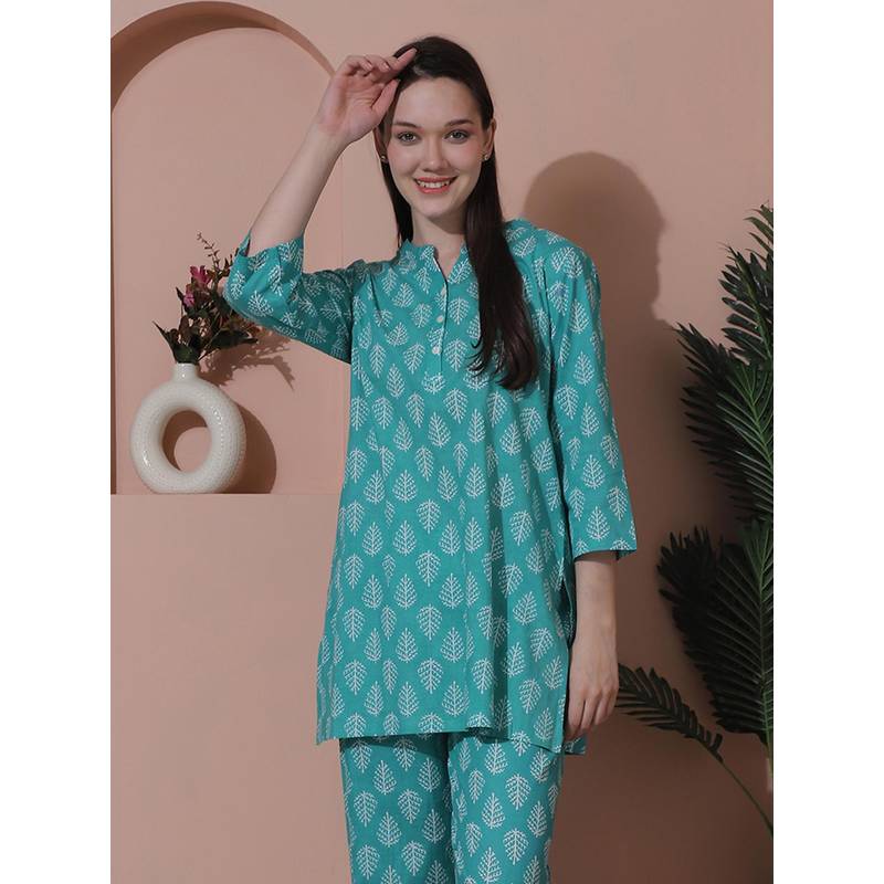 Indreams Summer Cotton Woven Kurti Green (3XL)