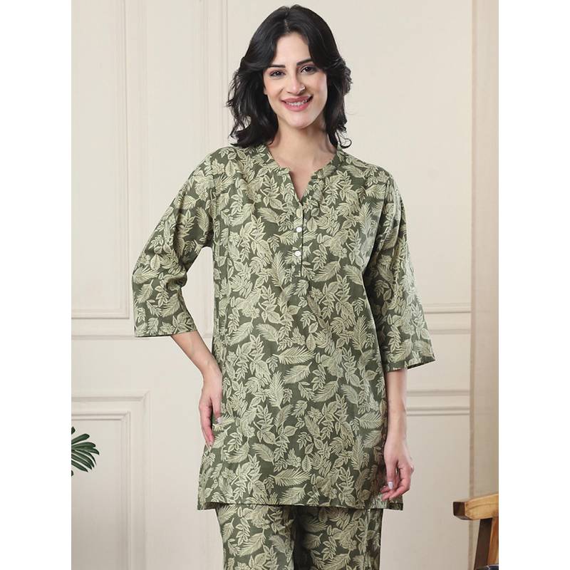 Indreams Summer Cotton Woven Kurti Green (2XL)