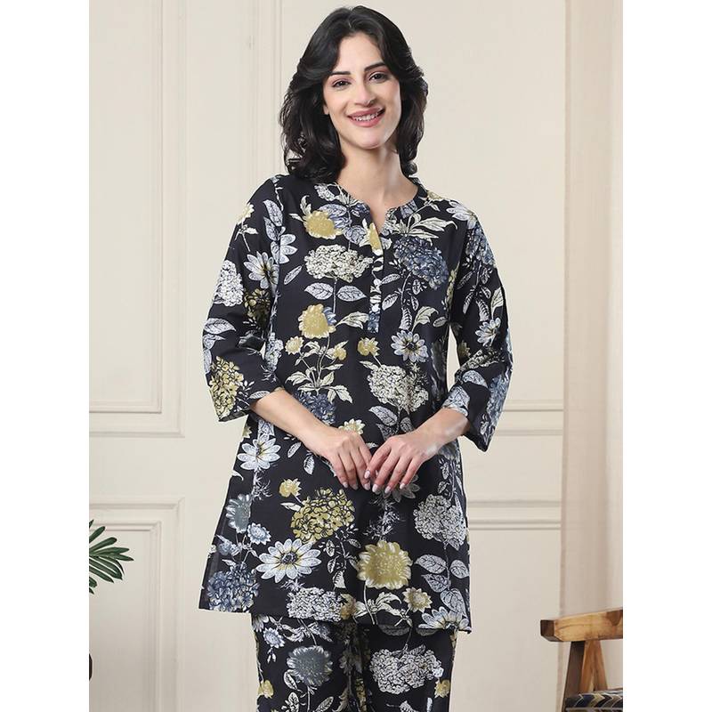Indreams Summer Cotton Woven Kurti Black (L)