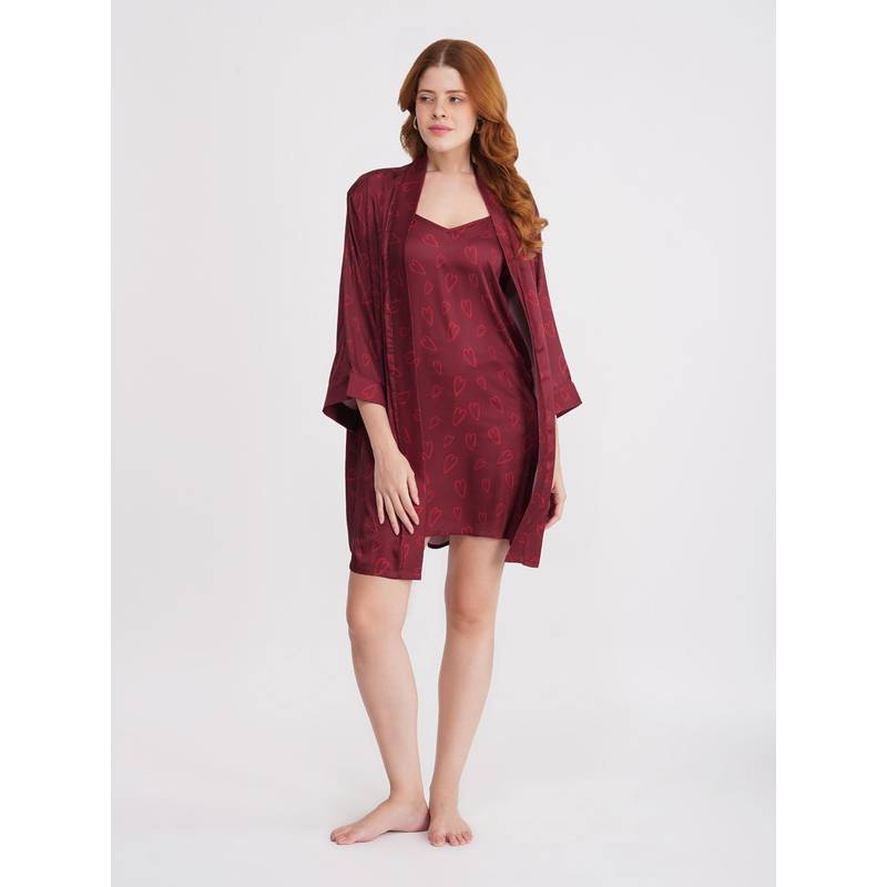 Noite Luxe Velvet Heart Luxury Satin Robe And Nightdress (XS)
