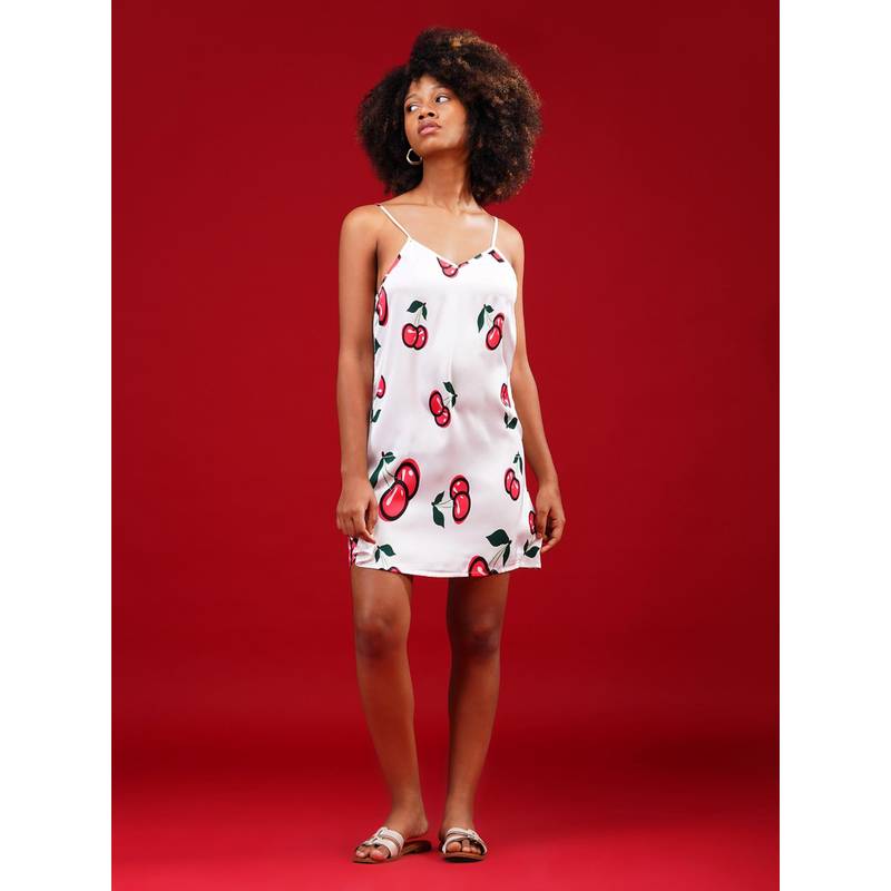 Noite Luxe Cherry Pop Women Satin Luxury Nightwear Slip Dress (XS)