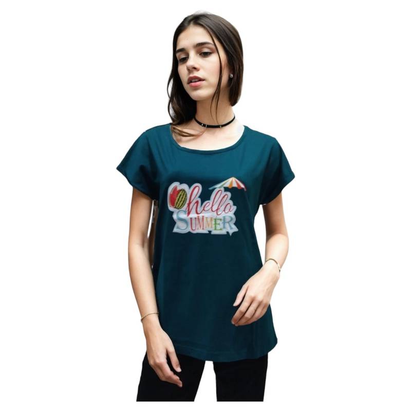 VIEVIANA Womens Teal Plus Size T-Shirt (L)