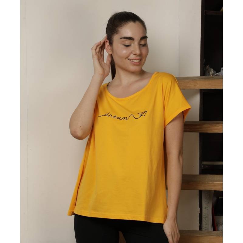 VIEVIANA Womens Yellow Plus Size T-Shirt (L)