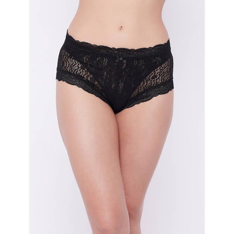 Secrets by Zerokaata Women Black Self Design Lace Boy Shorts Briefs (M)