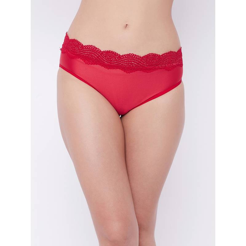 Secrets by Zerokaata Women Red Solid Lace Hipster Briefs (S)