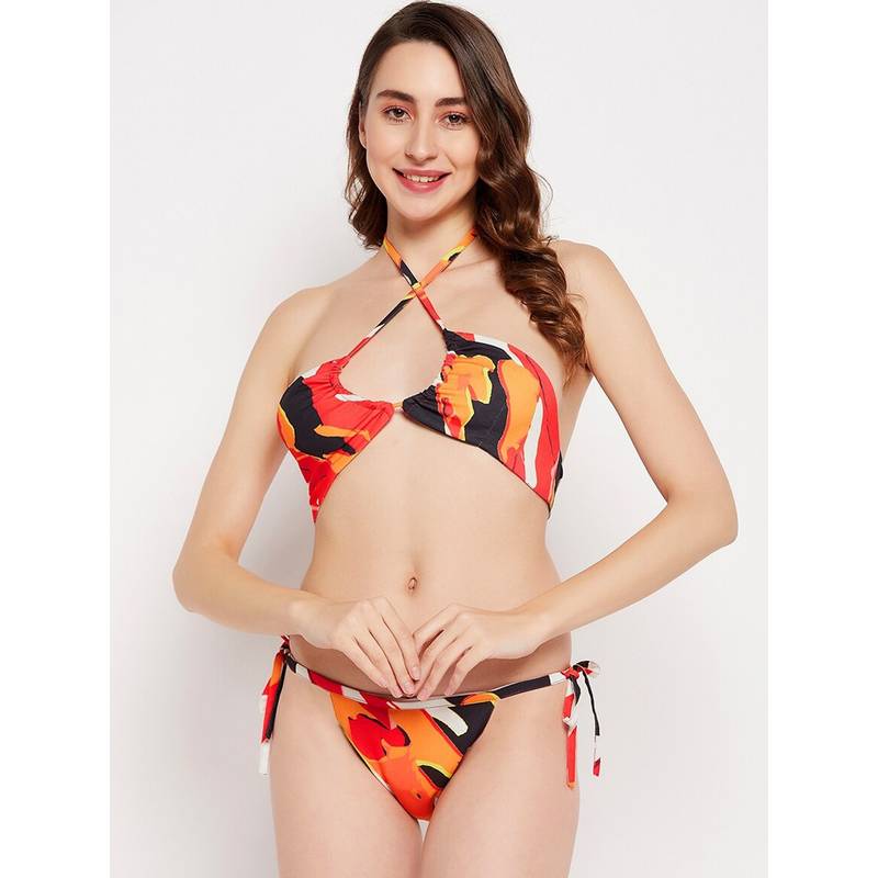 Secrets By ZeroKaata Women Printed Halter Neck Lingerie Red (Set of 2) (S)