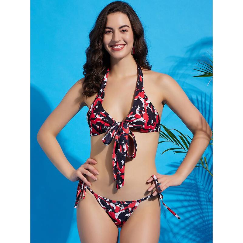 Secrets By ZeroKaata Women Printed Halter Neck Lingerie Multi-Color (Set of 2) (XS)