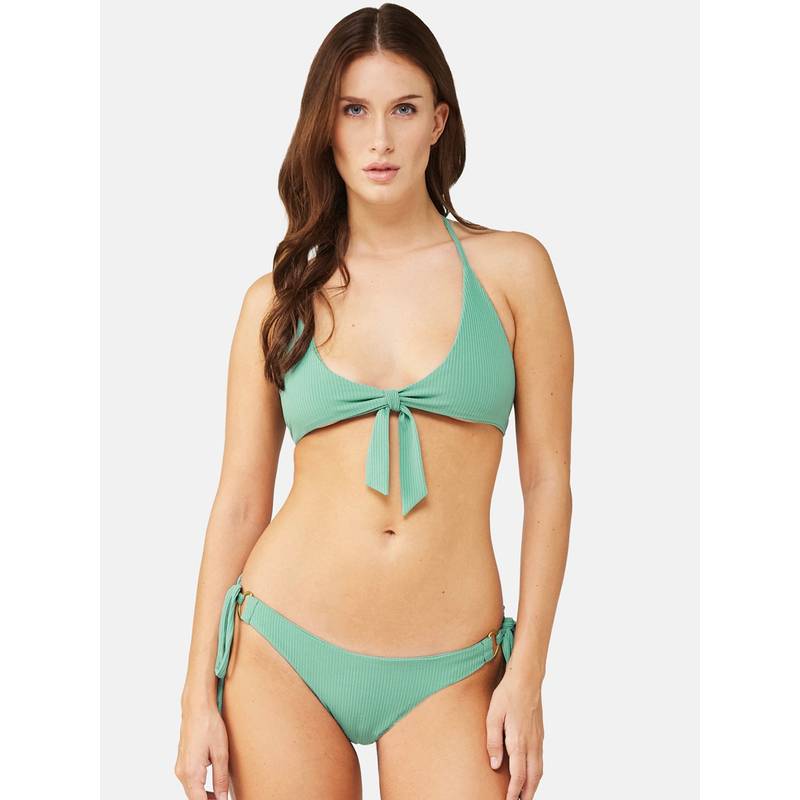 Secrets By Zerokaata Women Stretchable Ribbed Halter Swim Bikini Set (XS)