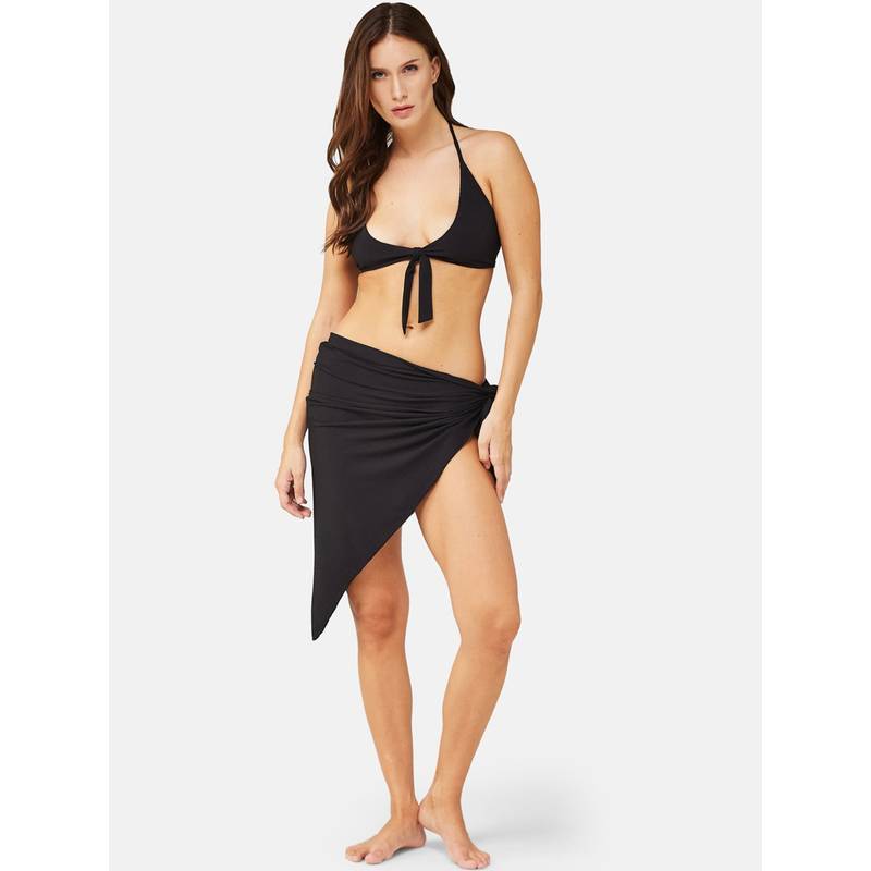 Secrets By Zerokaata Women Stretchable Ribbed Halter Swim Bikini Set with Sarong (M)
