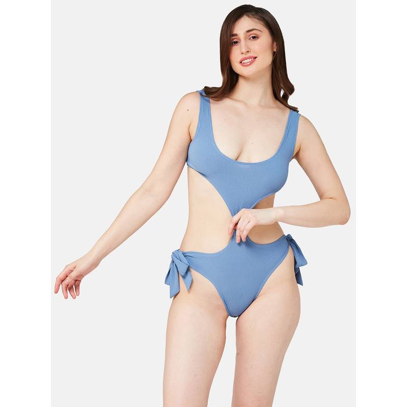 Secrets By ZeroKaata Women Ribbed Solid Swimwear Bodysuit (XS)