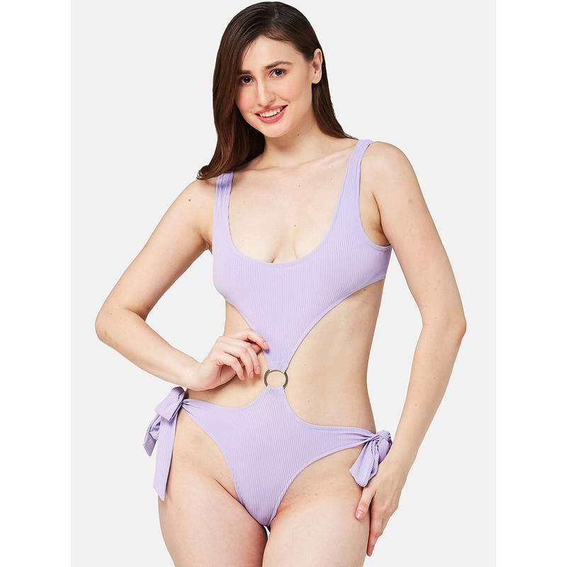Secrets By ZeroKaata Women Ribbed Solid Swimwear Bodysuit (XS)