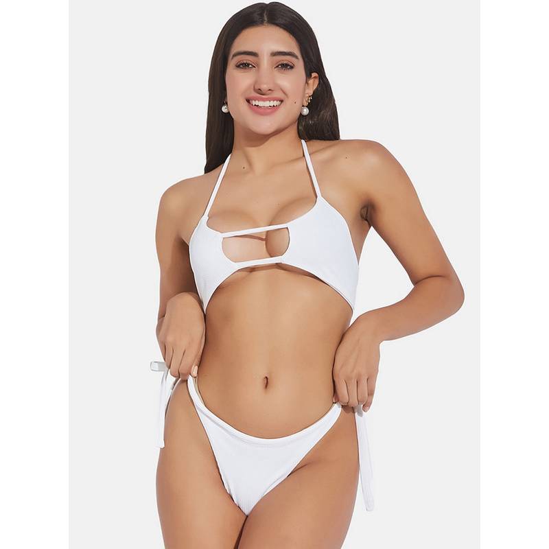 Secrets By ZeroKaata Women Ribbed Halter Beach Wear Swim Bikini Set (XS)