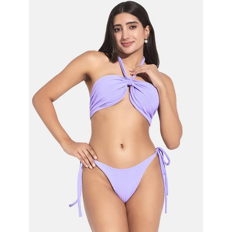 Secrets By ZeroKaata Women Ribbed Halter Beach Wear Swim Bikini Set (3XL)