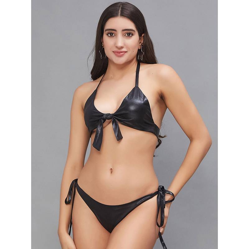 Secrets By ZeroKaata Women Metallic Halter Beach Wear Swim Bikini Set (XS)